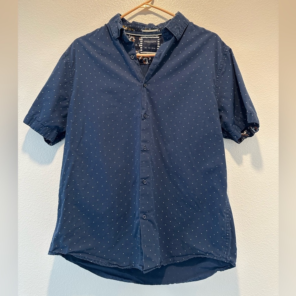 Denim & Flower - Men's Blue Polka Dot Shirt - Large